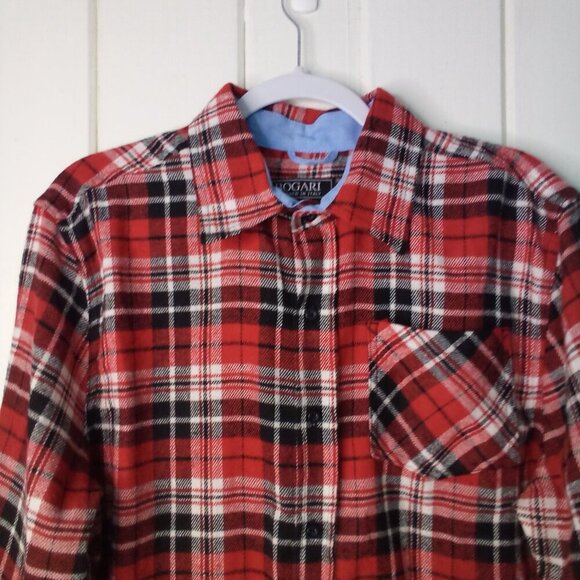 Bogari Shirt Men S Button Up Long Sleeve Plaid Red Black - Picture 3 of 16